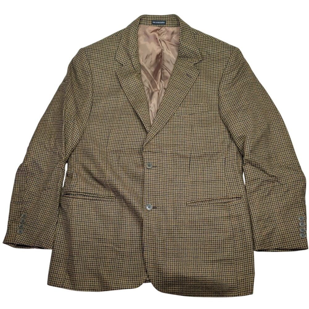 LACROSSE Mens Sz 42R Lambs Wool Houndstooth Single Breasted Button Blazer Jacket